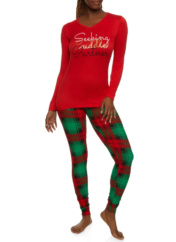 Cuddle Partner Graphic Long Sleeve Pajama Top and Pants